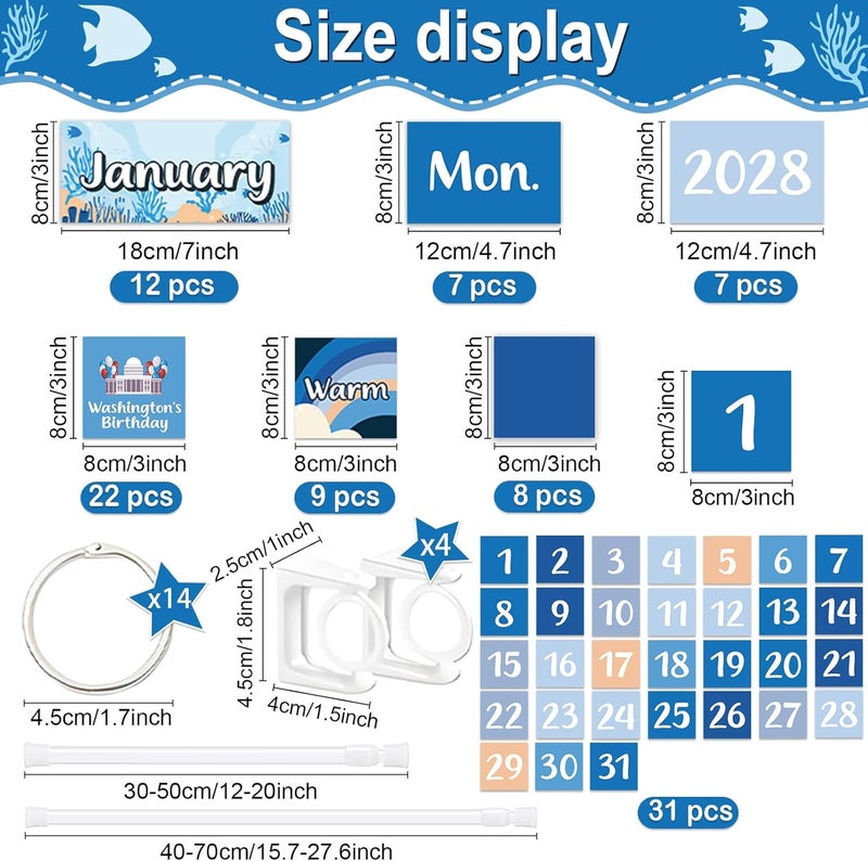EggSun 96 Cards Classroom Bulletin Board Decorations Set for Teachers,Flip Calendar with Holder for Classroom,Adjustable Calendar,Preschool Elementary Home Decor Supplies（Ocean Sea） - Image 3